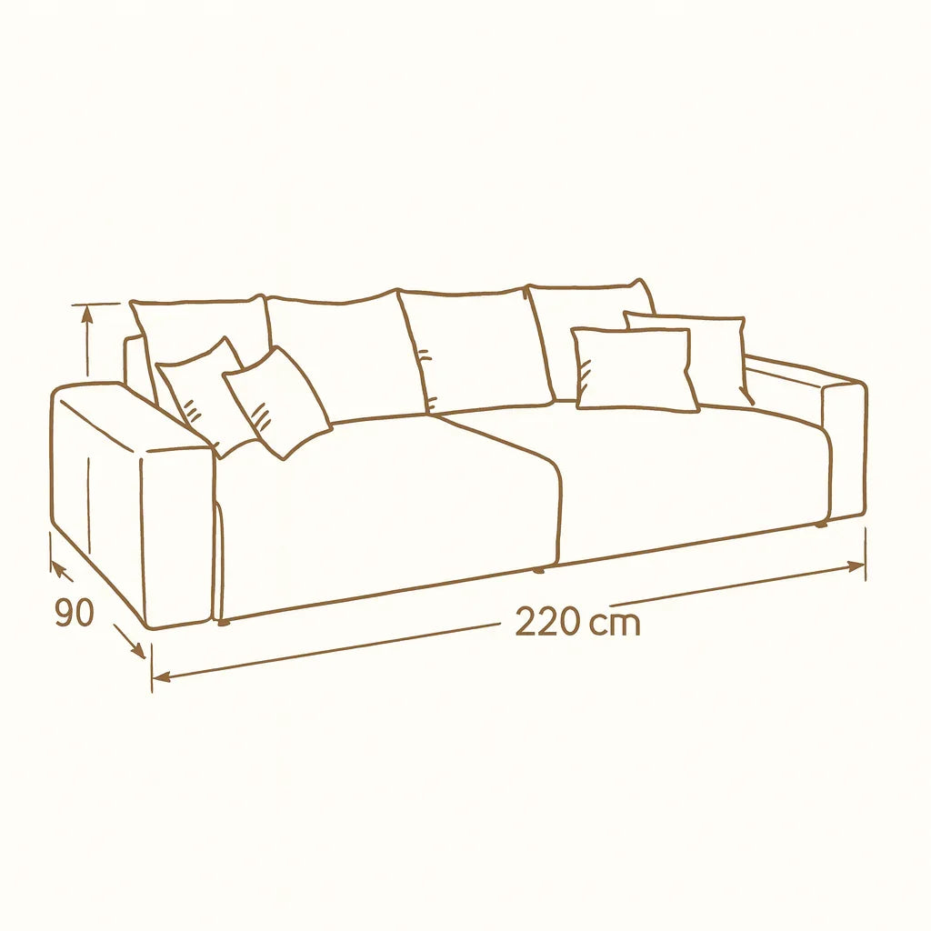 Sofa - Beech Wood - Linen Fabric - Brown - 220x90 cm - Cataloug