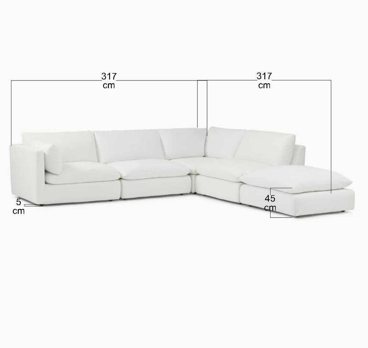 Sofa L Shape - Natural Wood - Linen - Light Grey - 317 x 317 x 100 x 78 cm