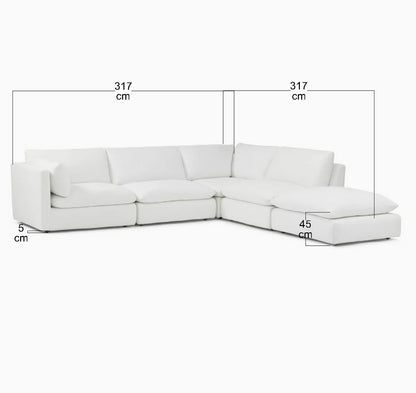 Sofa L Shape - Natural Wood - Linen - Light Grey - 317 x 317 x 100 x 78 cm