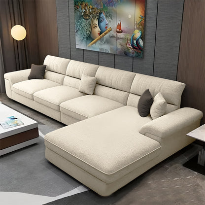 Sofa L Shape & Free Chandelier - Beech Wood - Linen Fabric - Multi Color - 270x180x80x80 cm