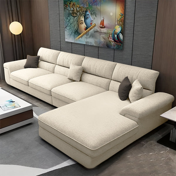 Sofa L Shape - Natural Wood - Linen Fabric - Multi Color - 270x180x80x80 cm