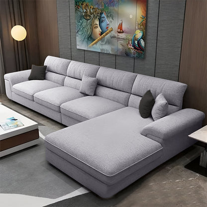 Sofa L Shape & Free Chandelier - Beech Wood - Linen Fabric - Multi Color - 270x180x80x80 cm
