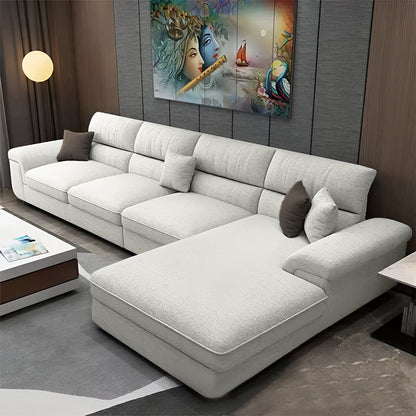 Sofa L Shape & Free Chandelier - Beech Wood - Linen Fabric - Multi Color - 270x180x80x80 cm