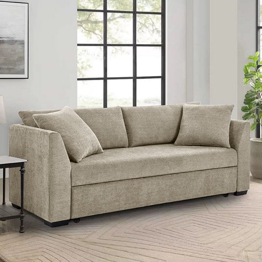 Sofa Bed - Natural Wood - Multi Color - Linen -  200x70x80 cm