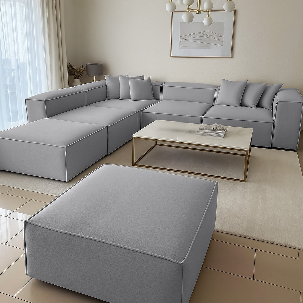 كنبة حرف L - خشب زان - قماش كتان - متعدد الألوان - 300x270x90x70 سم