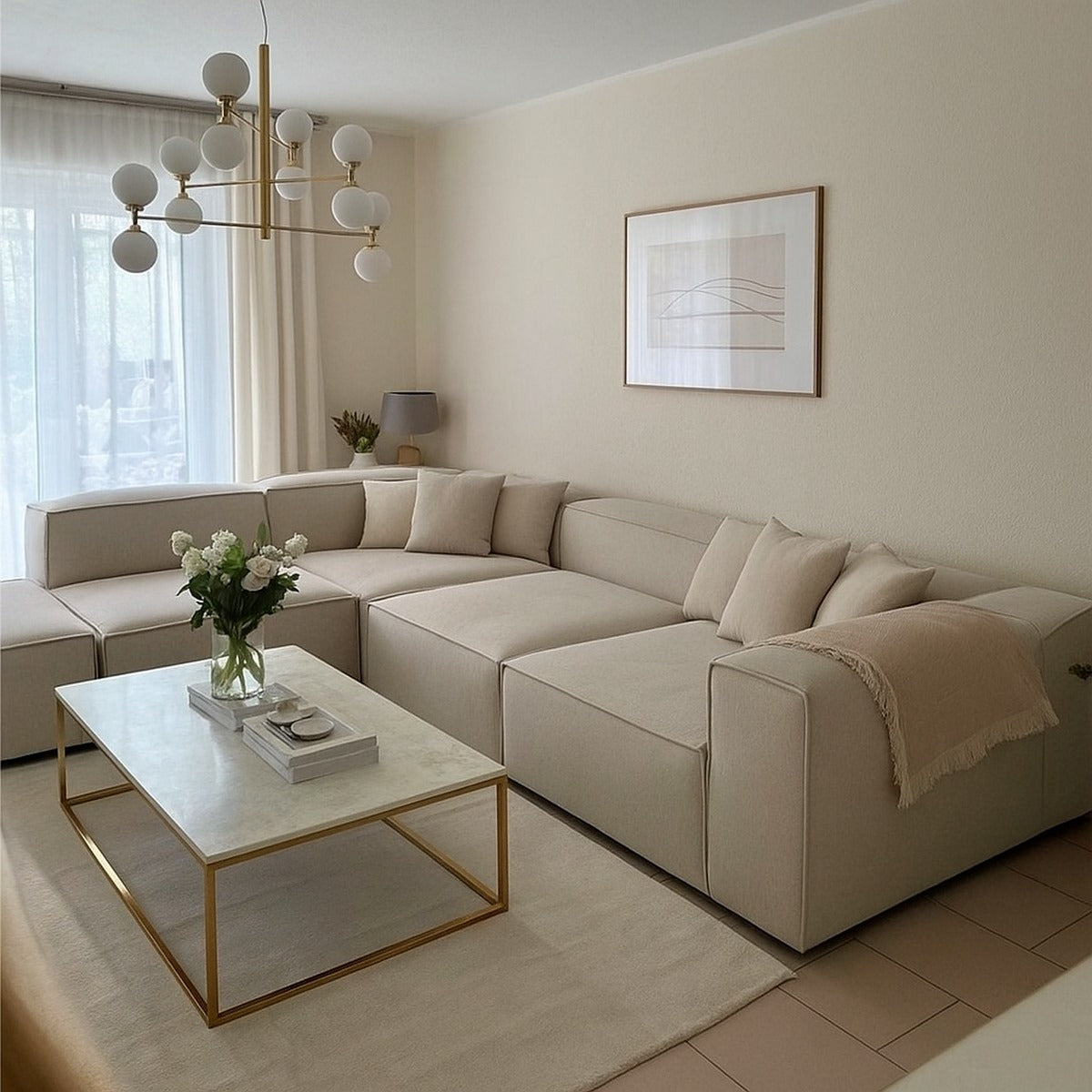 كنبة حرف L - خشب زان - قماش كتان - متعدد الألوان - 300x270x90x70 سم