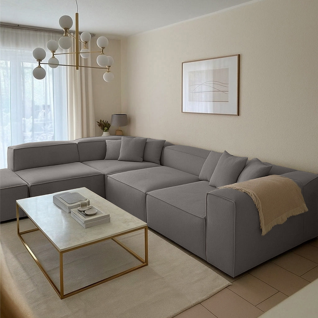 كنبة حرف L - خشب زان - قماش كتان - متعدد الألوان - 300x270x90x70 سم