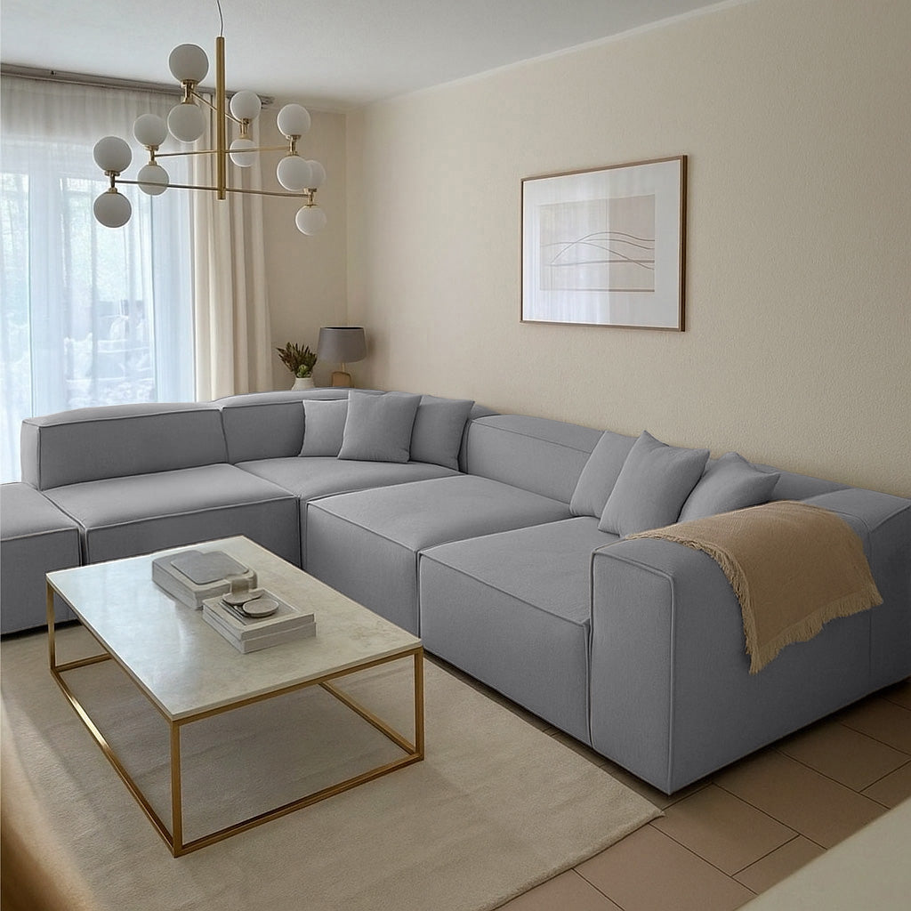 كنبة حرف L - خشب زان - قماش كتان - متعدد الألوان - 300x270x90x70 سم