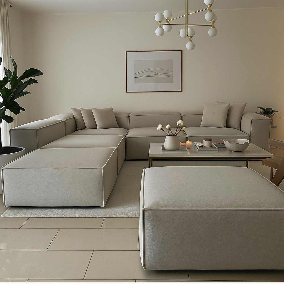 كنبة حرف L - خشب زان - قماش كتان - متعدد الألوان - 300x270x90x70 سم