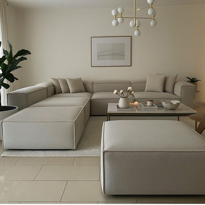 كنبة حرف L - خشب زان - قماش كتان - متعدد الألوان - 300x270x90x70 سم