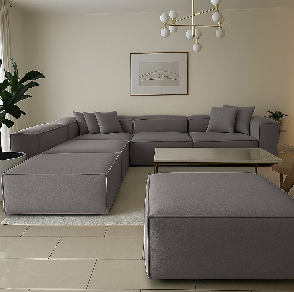 كنبة حرف L - خشب زان - قماش كتان - متعدد الألوان - 300x270x90x70 سم