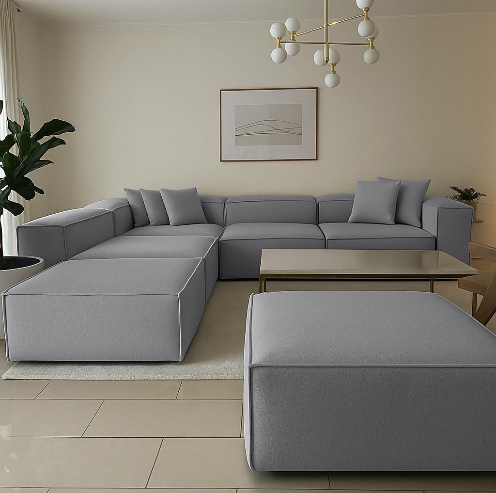 كنبة حرف L - خشب زان - قماش كتان - متعدد الألوان - 300x270x90x70 سم