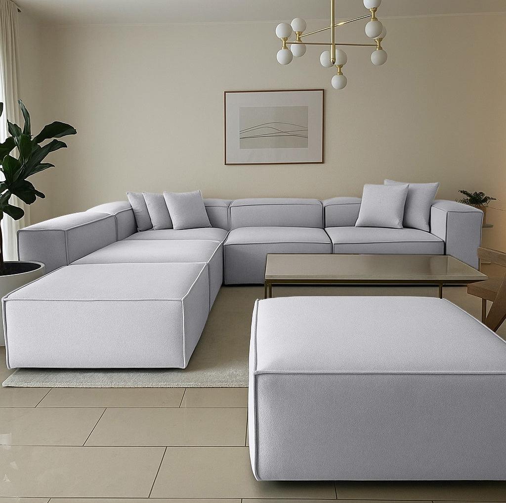 كنبة حرف L - خشب زان - قماش كتان - متعدد الألوان - 300x270x90x70 سم