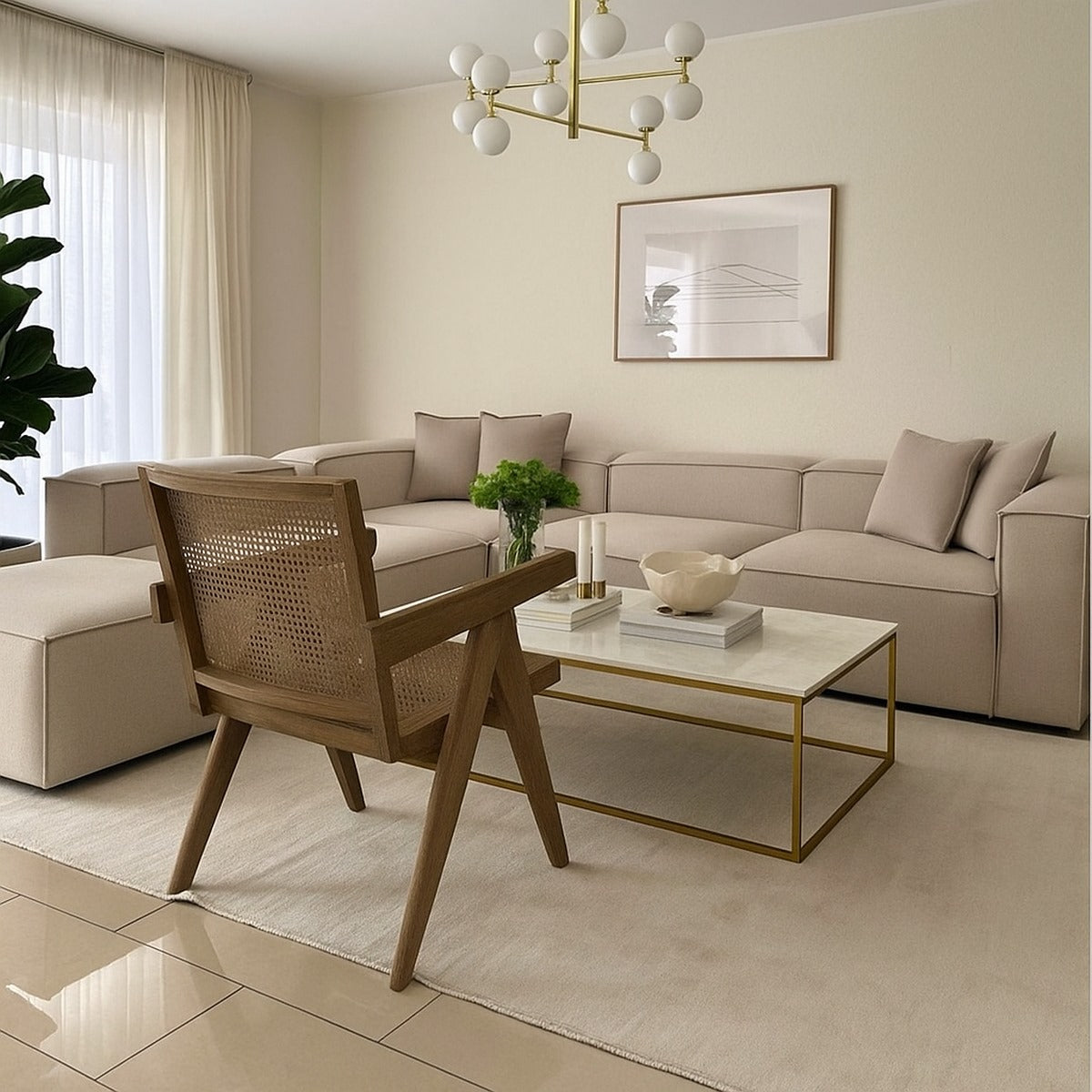 كنبة حرف L - خشب زان - قماش كتان - متعدد الألوان - 300x270x90x70 سم