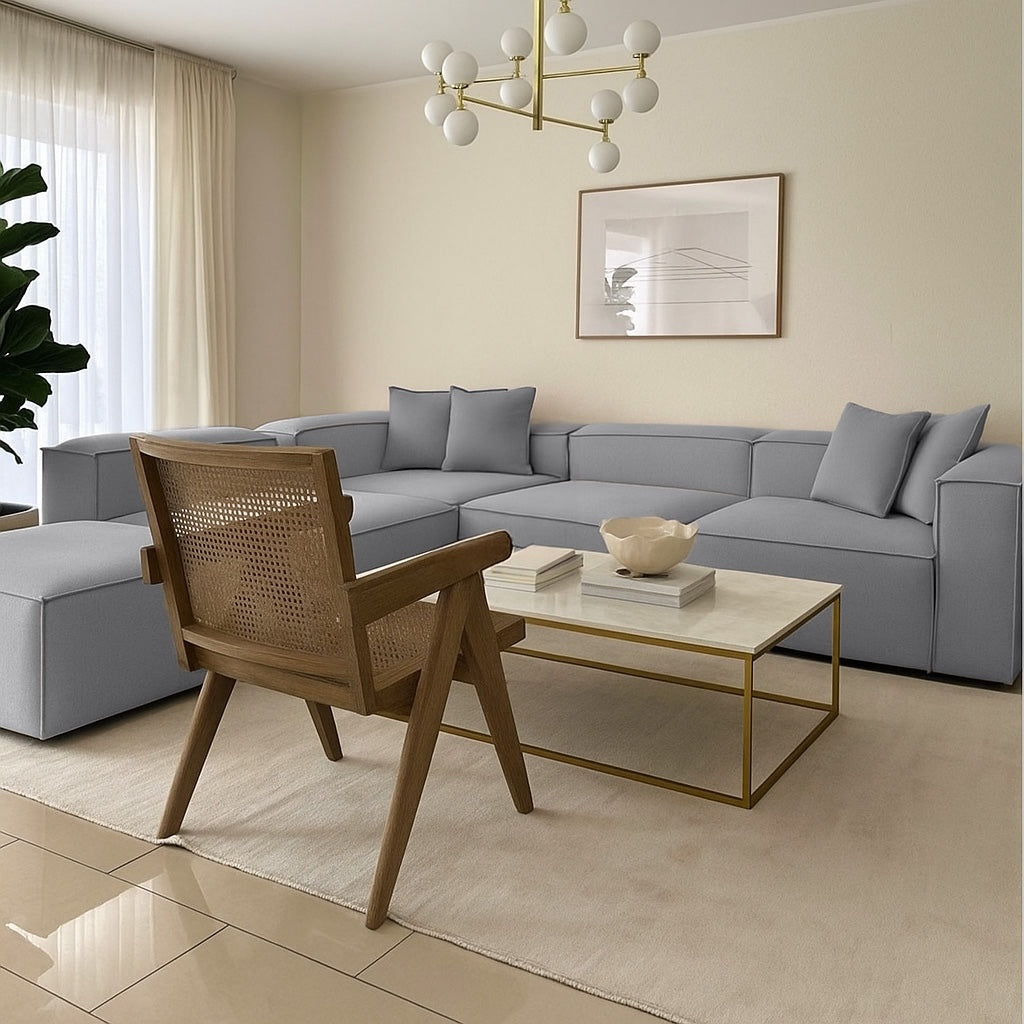 كنبة حرف L - خشب زان - قماش كتان - متعدد الألوان - 300x270x90x70 سم