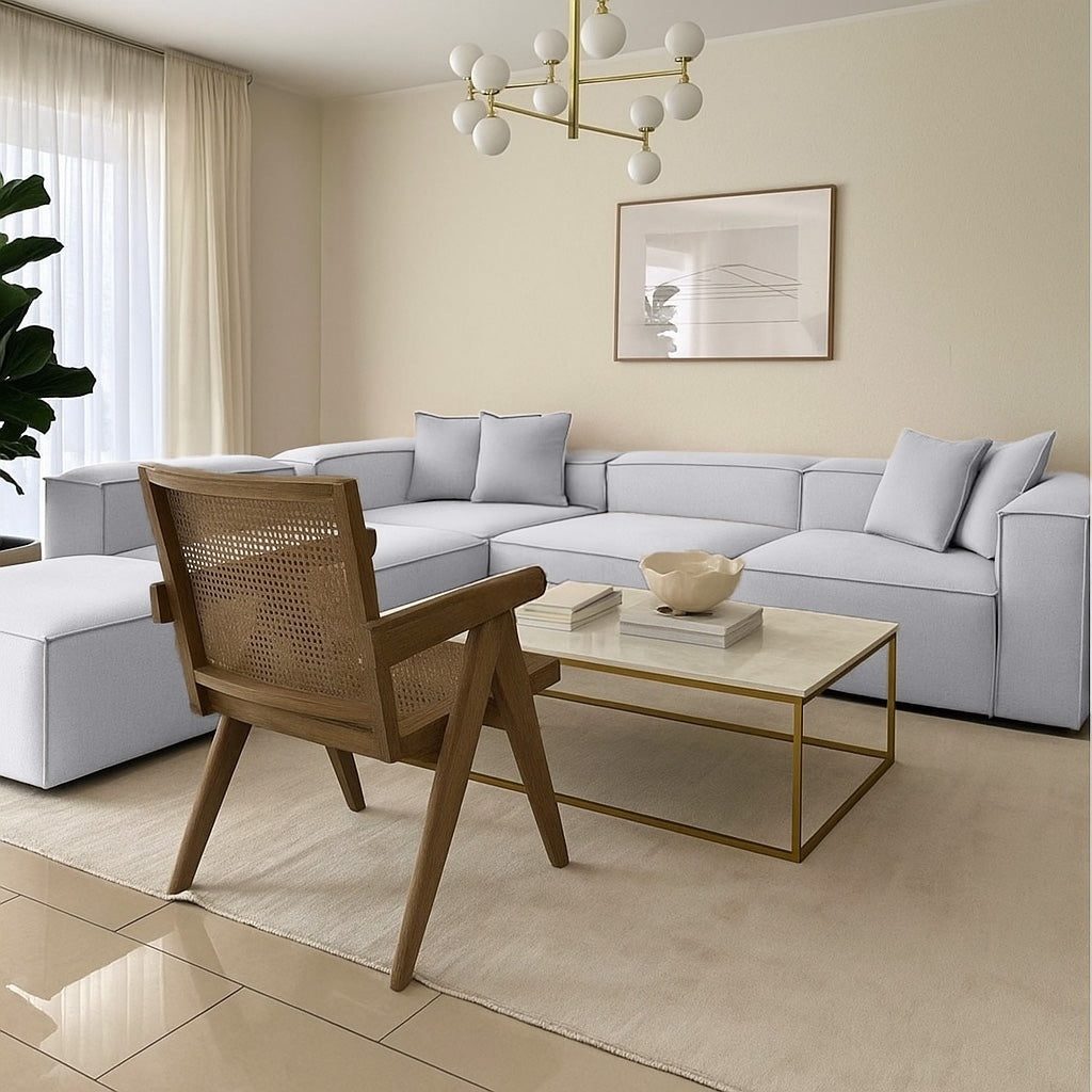 كنبة حرف L - خشب زان - قماش كتان - متعدد الألوان - 300x270x90x70 سم