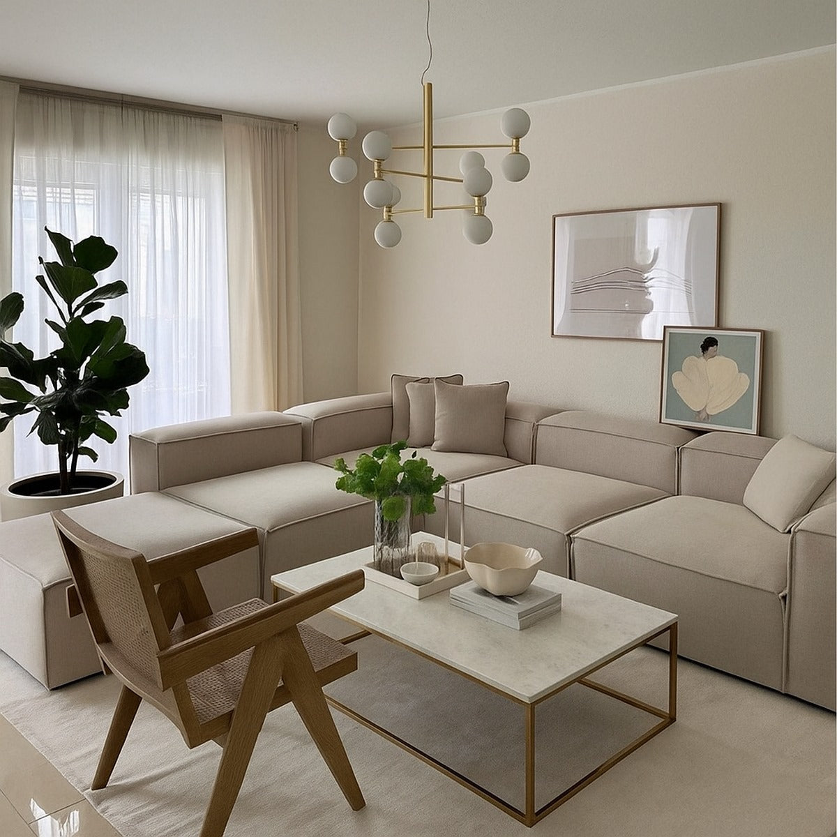 كنبة حرف L - خشب زان - قماش كتان - متعدد الألوان - 300x270x90x70 سم