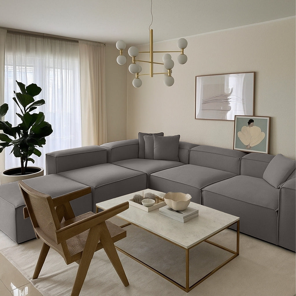 كنبة حرف L - خشب زان - قماش كتان - متعدد الألوان - 300x270x90x70 سم