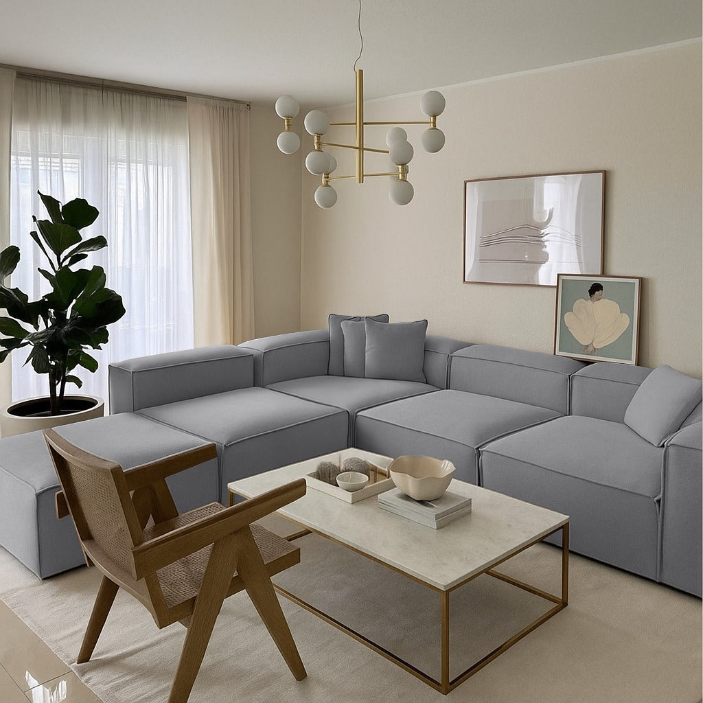 كنبة حرف L - خشب زان - قماش كتان - متعدد الألوان - 300x270x90x70 سم