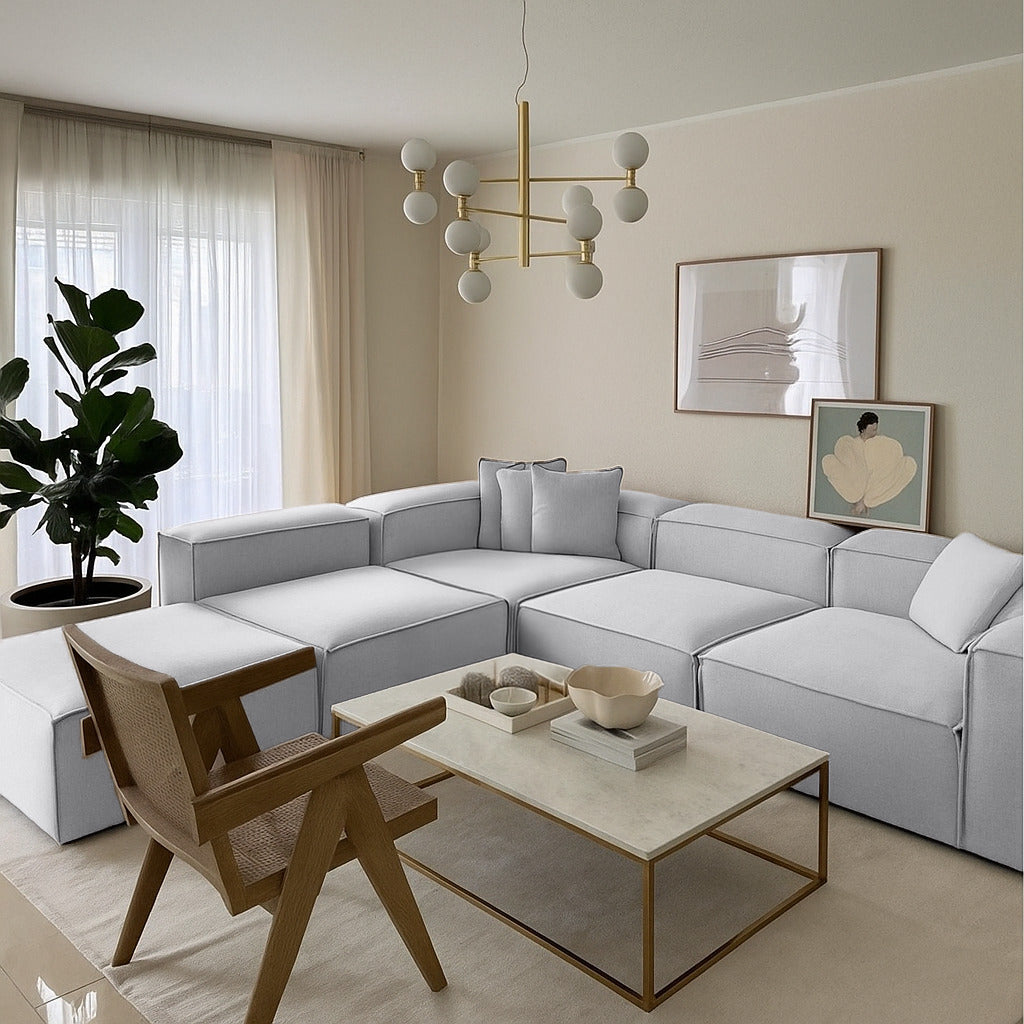 كنبة حرف L - خشب زان - قماش كتان - متعدد الألوان - 300x270x90x70 سم