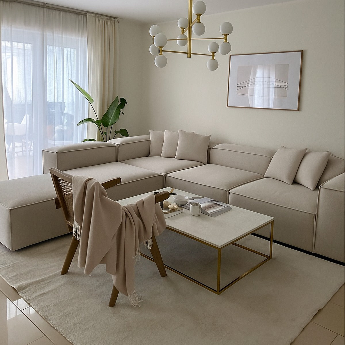 كنبة حرف L - خشب زان - قماش كتان - متعدد الألوان - 300x270x90x70 سم