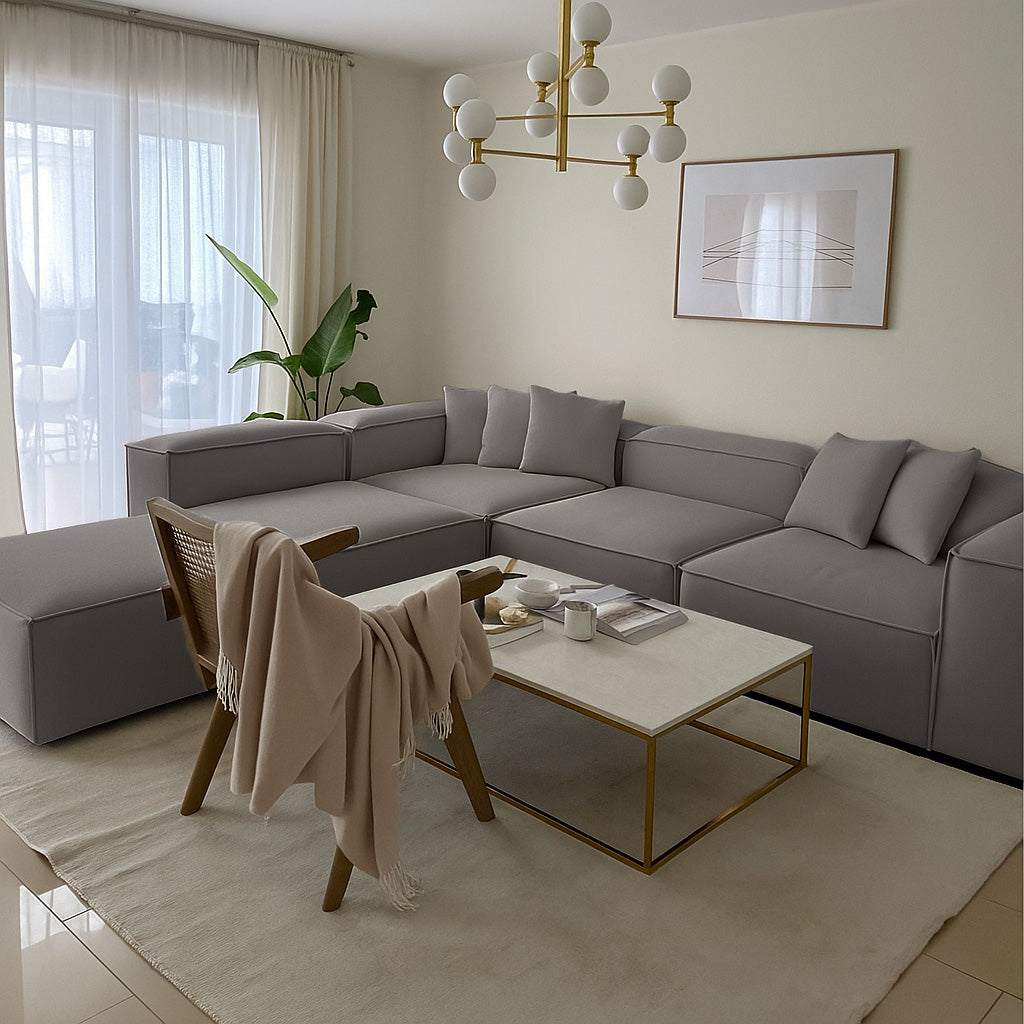 كنبة حرف L - خشب زان - قماش كتان - متعدد الألوان - 300x270x90x70 سم