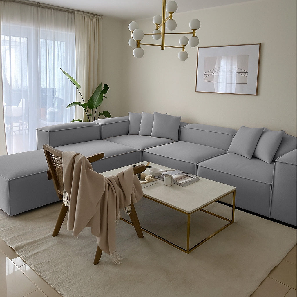 كنبة حرف L - خشب زان - قماش كتان - متعدد الألوان - 300x270x90x70 سم