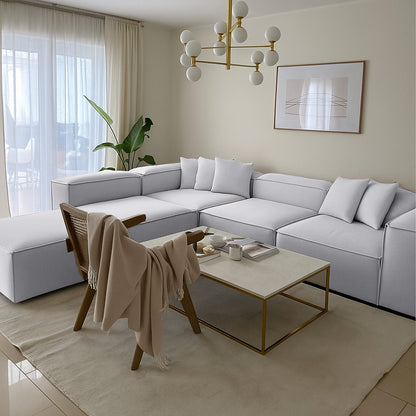 كنبة حرف L - خشب زان - قماش كتان - متعدد الألوان - 300x270x90x70 سم