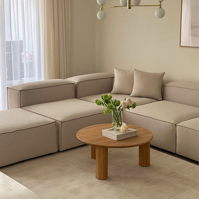 كنبة حرف L - خشب طبيعي - قماش كتان - متعدد الألوان - 300x270x90x70 سم