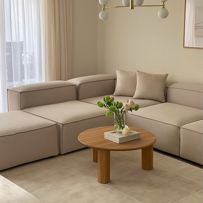 Sofa L Shape  - Natural Wood - Linen Fabric -Multi Color - 300x270x90 cm