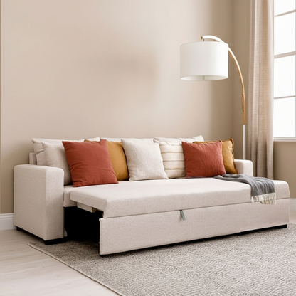 Sofa Bed - Natural Wood - Off White - 210 x 90 cm