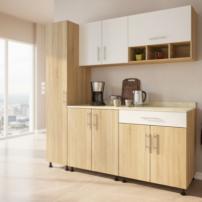Kitchen Storage Unit - 3 Pieces - MDF Wood -  Beige & White