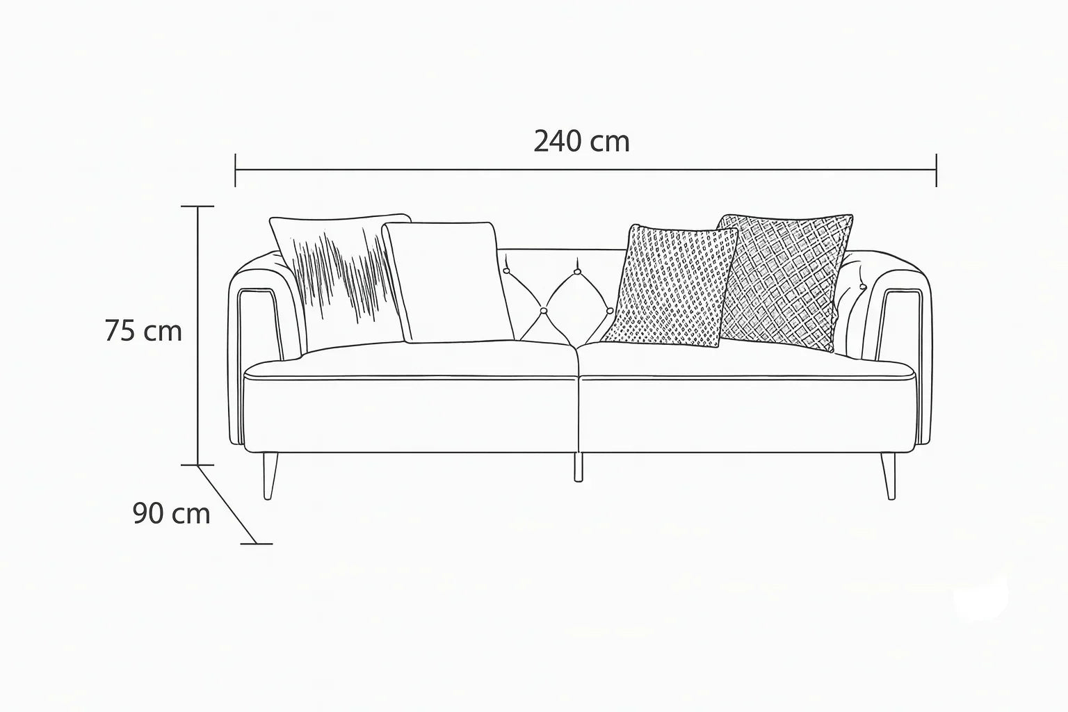 Sofa - Beech Wood - Velvet Fabric - Beige - 240x90x75 cm - Cataloug