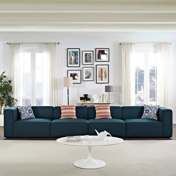 Sofa - Natural Wood - Multi Fabrics - Navy Blue - 395 x 95 x 70 cm