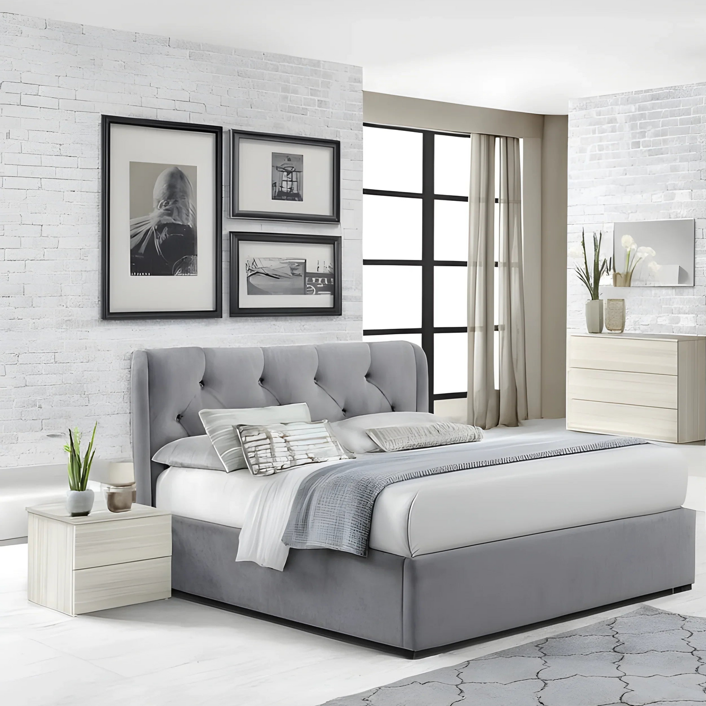 Full Bedroom - MDF Wood  - Beige & Grey