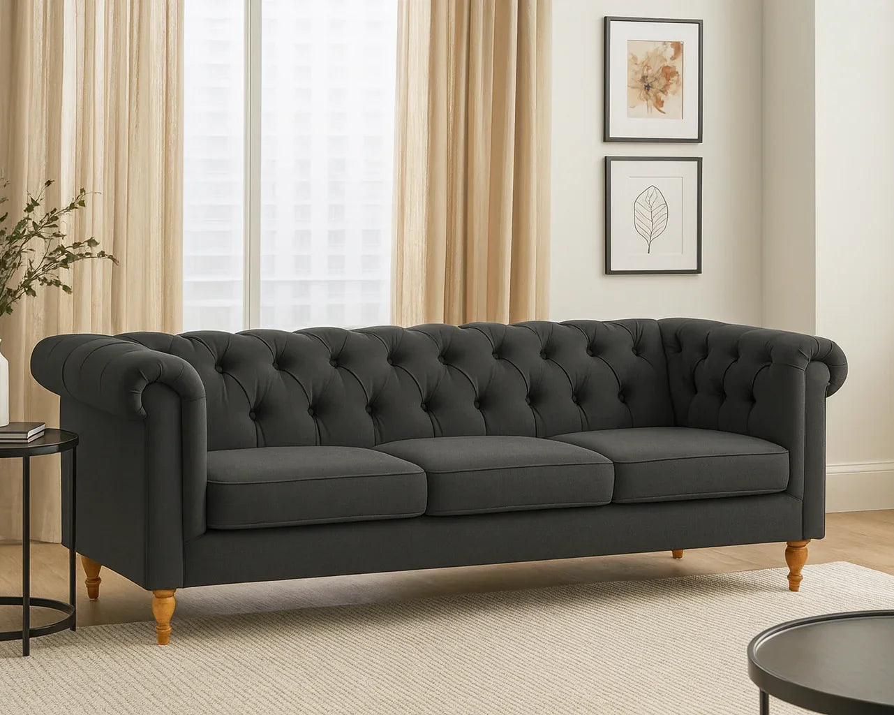 3 Seat Sofa - Beech Wood - Linen Fabric - Grey - 230x90 cm - Cataloug