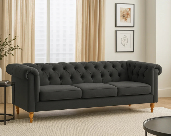 3 Seat Sofa - Beech Wood - Linen Fabric - Grey - 230x90 cm - Cataloug