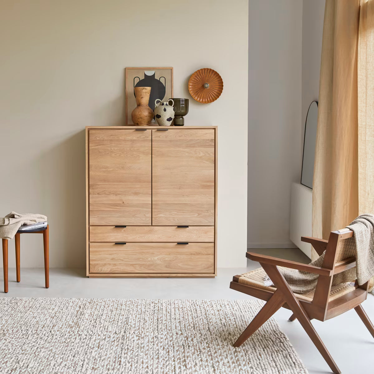 Drawer Unit - MDF Wood - Light Oak- 180×55×45 cm - Cataloug