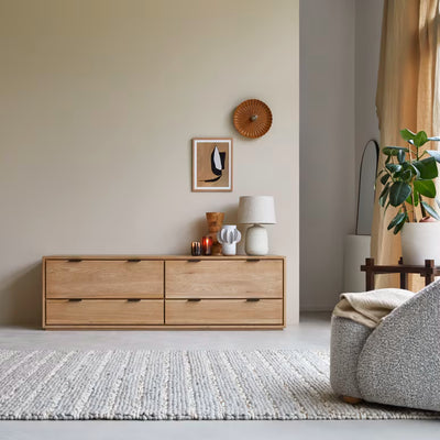 Drawer Unit - MDF Wood - Light Oak- 180x55x45 cm - Cataloug