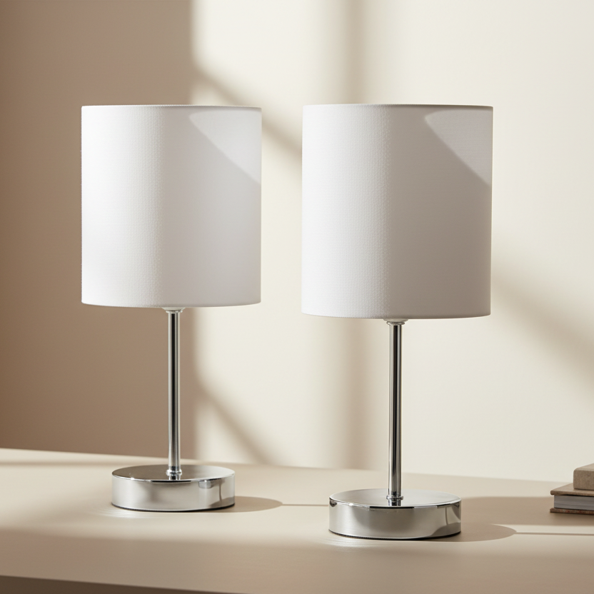 Desk Lamp - Metal - Silver & White - 42x15 cm