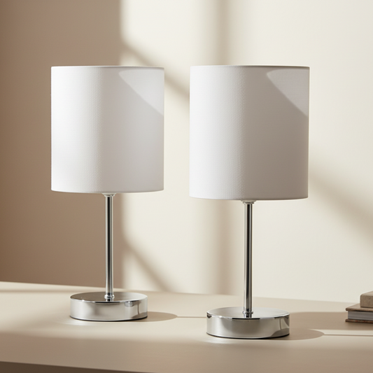 مصباح مكتبي - معدني - فضي وأبيض - 42 × 15 سم