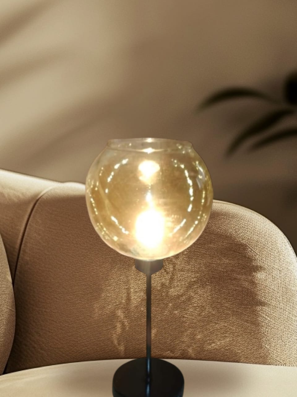 Desk Lamp - Metal & Glass - Black & Brown - 35 x14 cm