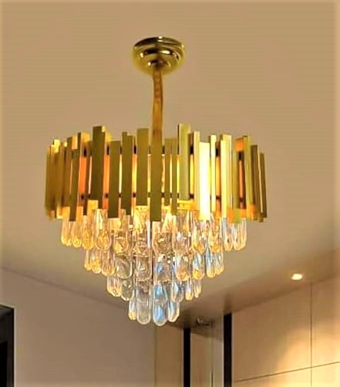 Chandelier - Metal & Crystal - Gold - 60 x 50 cm