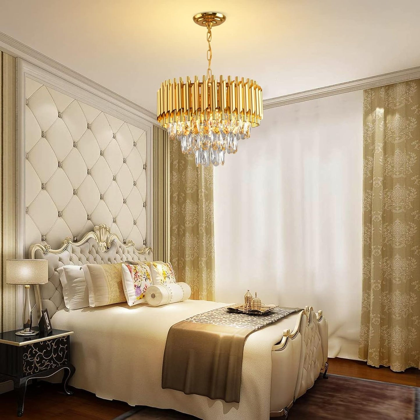 Chandelier - Metal & Crystal - Gold - 60 x 50 cm