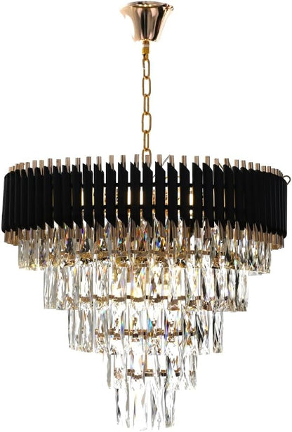 Chandelier - Metal & Crystal - Gold & Black - 60 x 50 cm