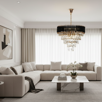 Chandelier - Metal & Crystal - Gold & Black - 60 x 50 cm