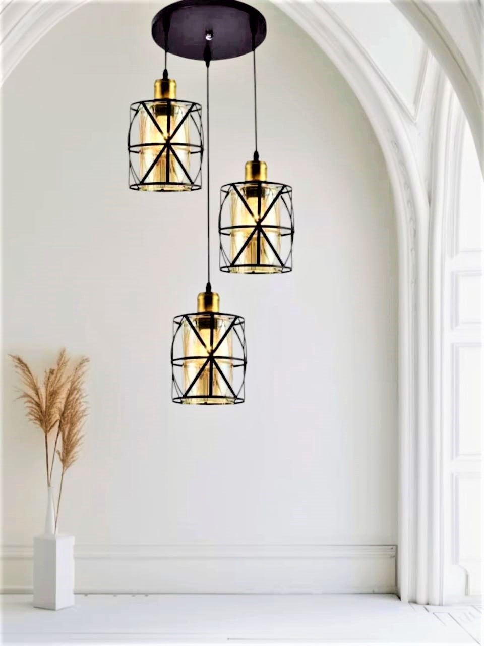 Chandelier - Metal & Glass - Black & Gold - 80 x 30 cm