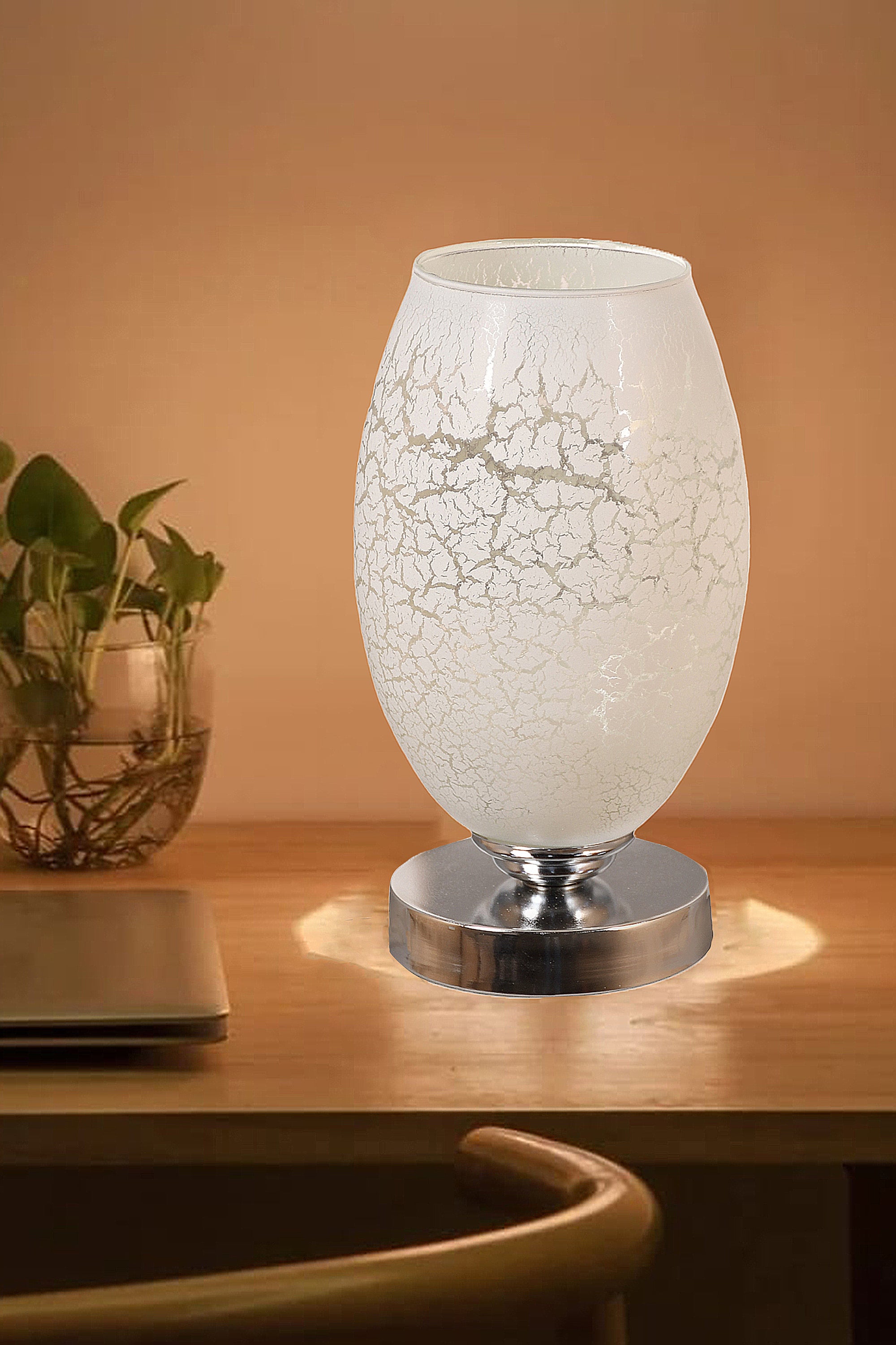 Desk Lamp - Metal & Glass - White & Silver - 30 x 17 cm