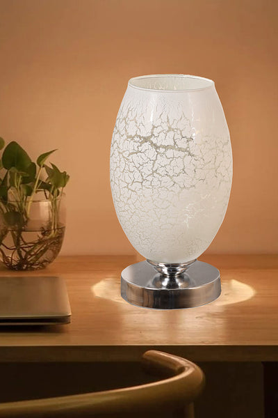 Desk Lamp - Metal & Glass - White & Silver - 30 x 17 cm