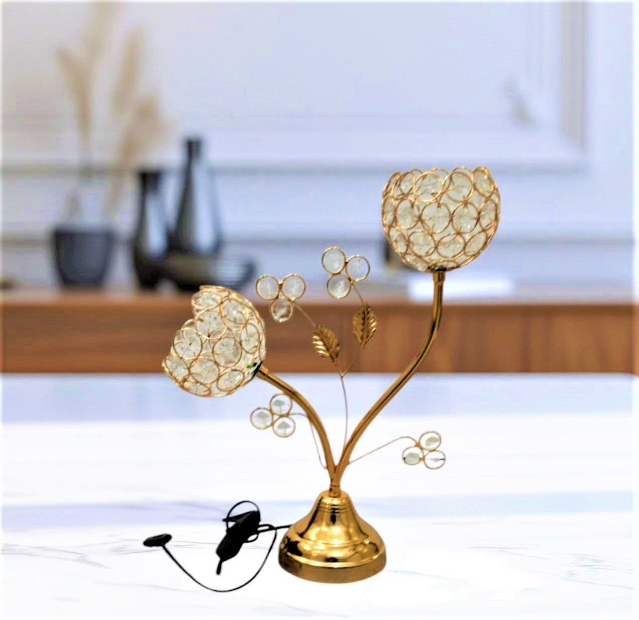 Table Lamp - Metal & Crystal - Gold - 35 x 20 cm